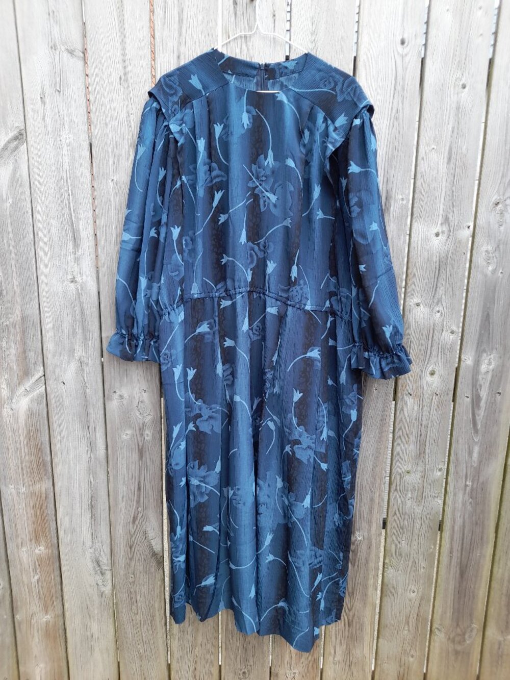 Vintage Mennonite Dress Plus Size 4X 55" Bust Blue Long Sleeves Grandma